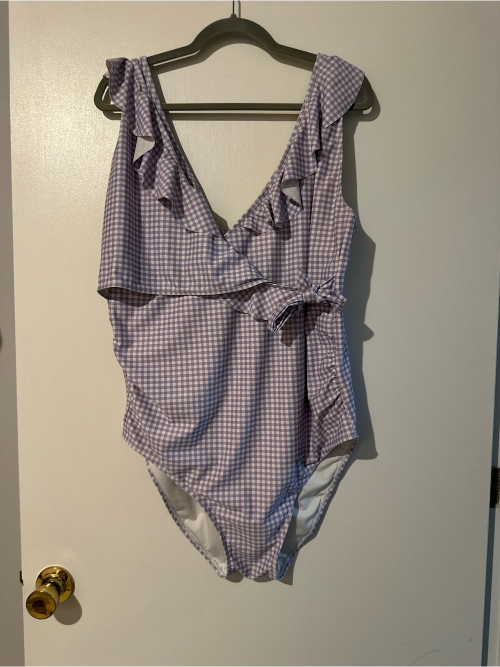 Kindred Bravely Lavender Gingham One-Piece Swimsuit with Ruffle Trim